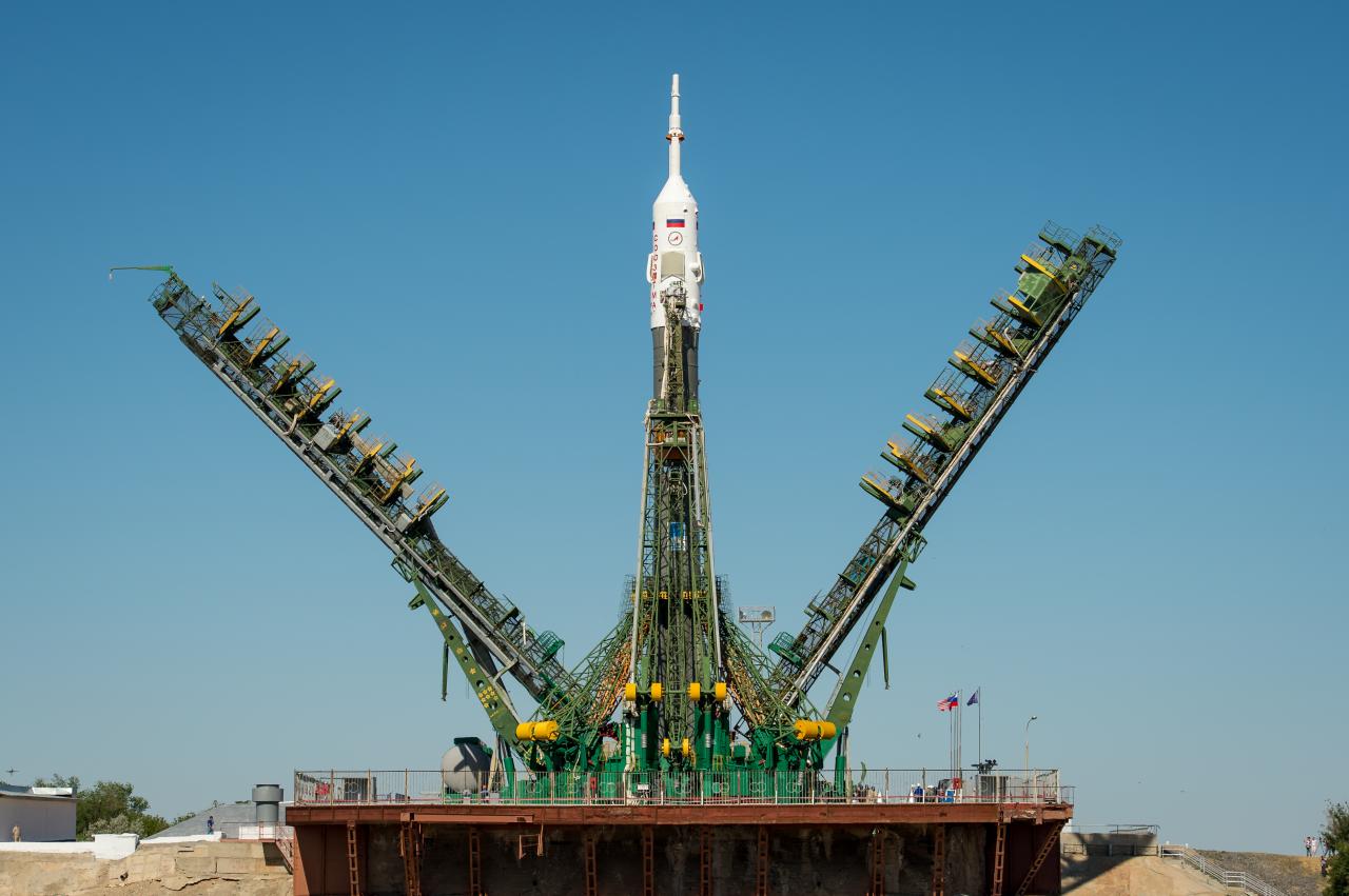 La fusée Soyouz TMA-09M sur son pas de tir (image Roscosmos)