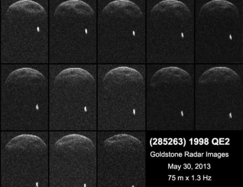 Images radar de l'astéroïde 1998 QE2 et sa lune (image Goldstone)