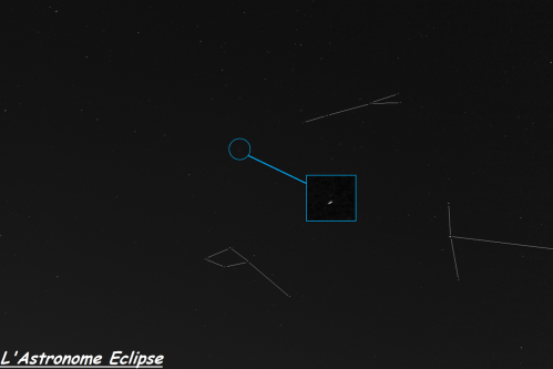 La nova PNV-j20233073-2046041 entre le Dauphin (en bas) et la Flèche (en haut) (image L'Astronome Eclipse)